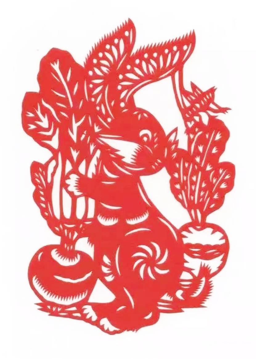 剪纸《玉兔捣药》 刘晓迪剪纸《百财玉兔》 刘晓迪剪纸《吉兔献瑞》