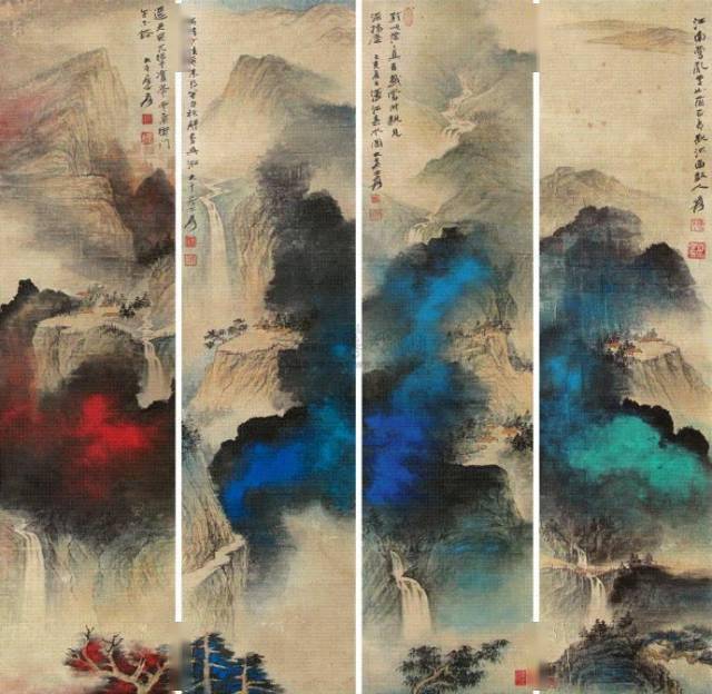 大千居士 山水图 张大千20副精品泼墨山水，美爆！_罗浮山_原名_长江