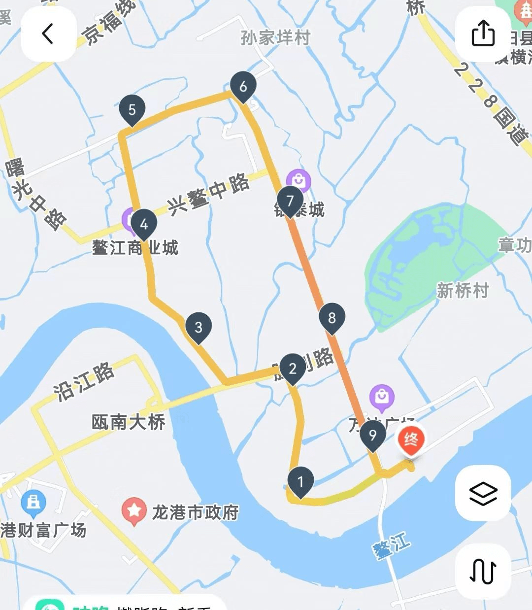 鳌江公园)→园林路→车站大道