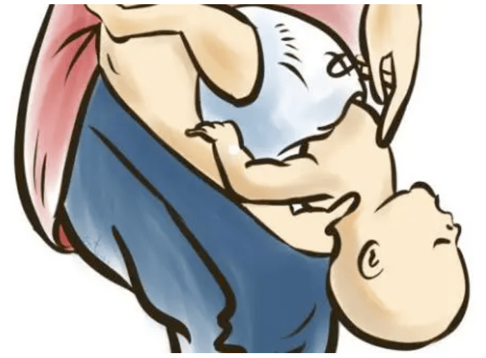 施救者以两手的中指或食指,放在患儿胸廓下和脐上的腹部,快速向上重击