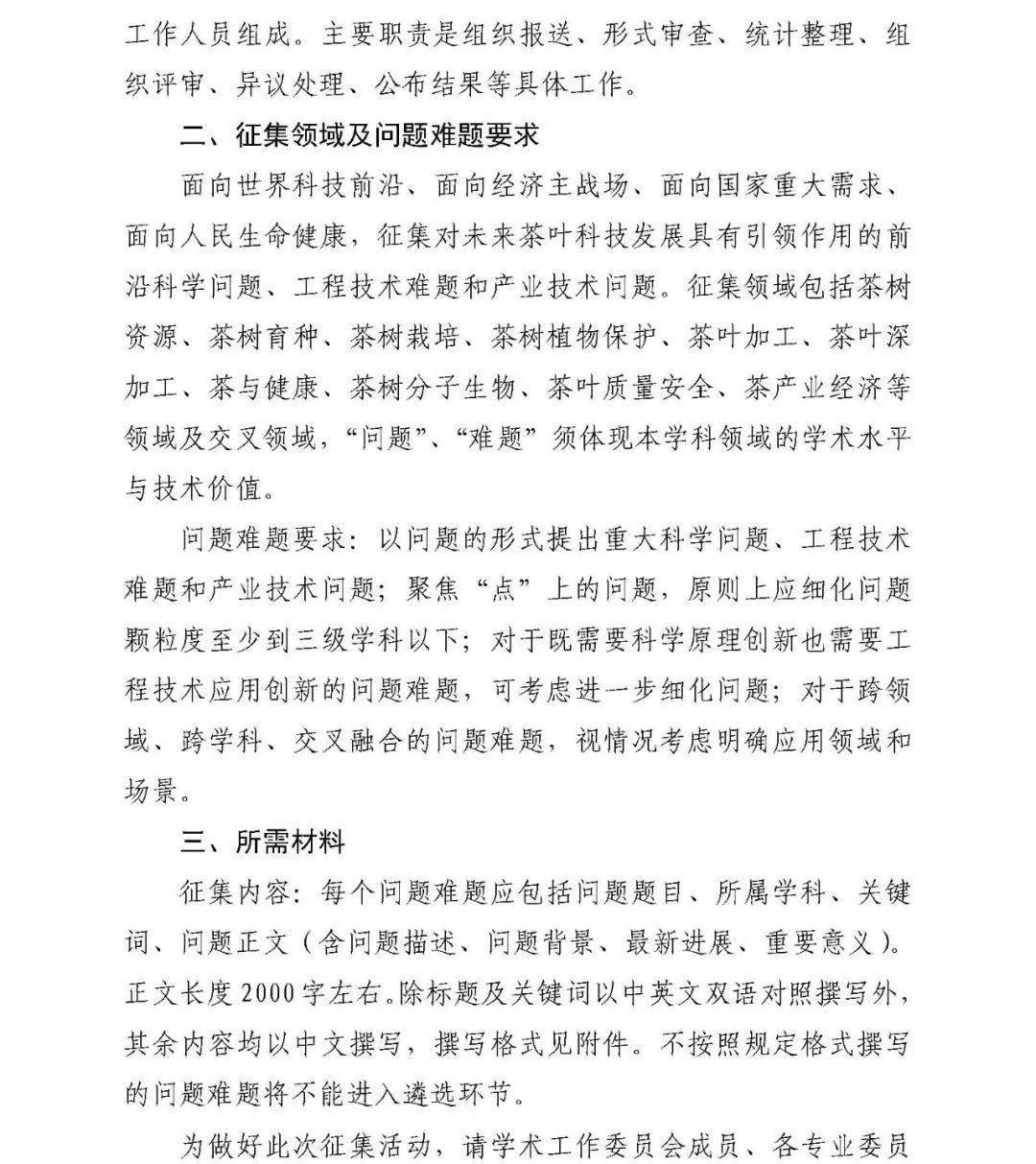 通知 | 关于征集2023茶学严重科学问题、工程手艺难题和财产手艺问题的通知