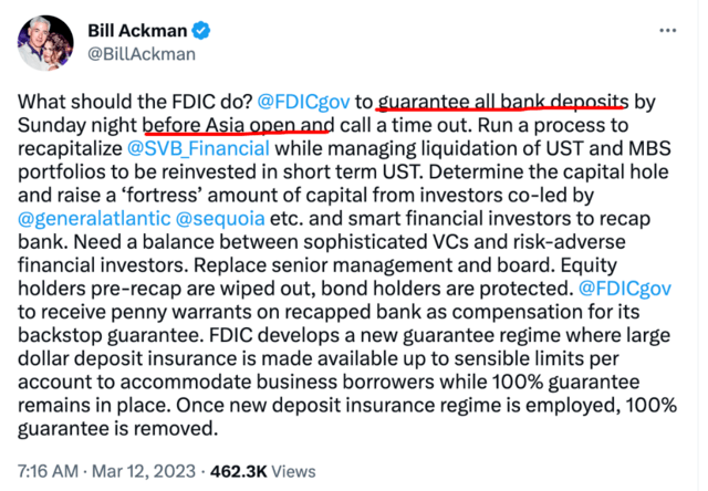 大佬Ackman警告：政府只剩24小时，亚洲开盘前没行动，硅谷银行的后果将不可挽回