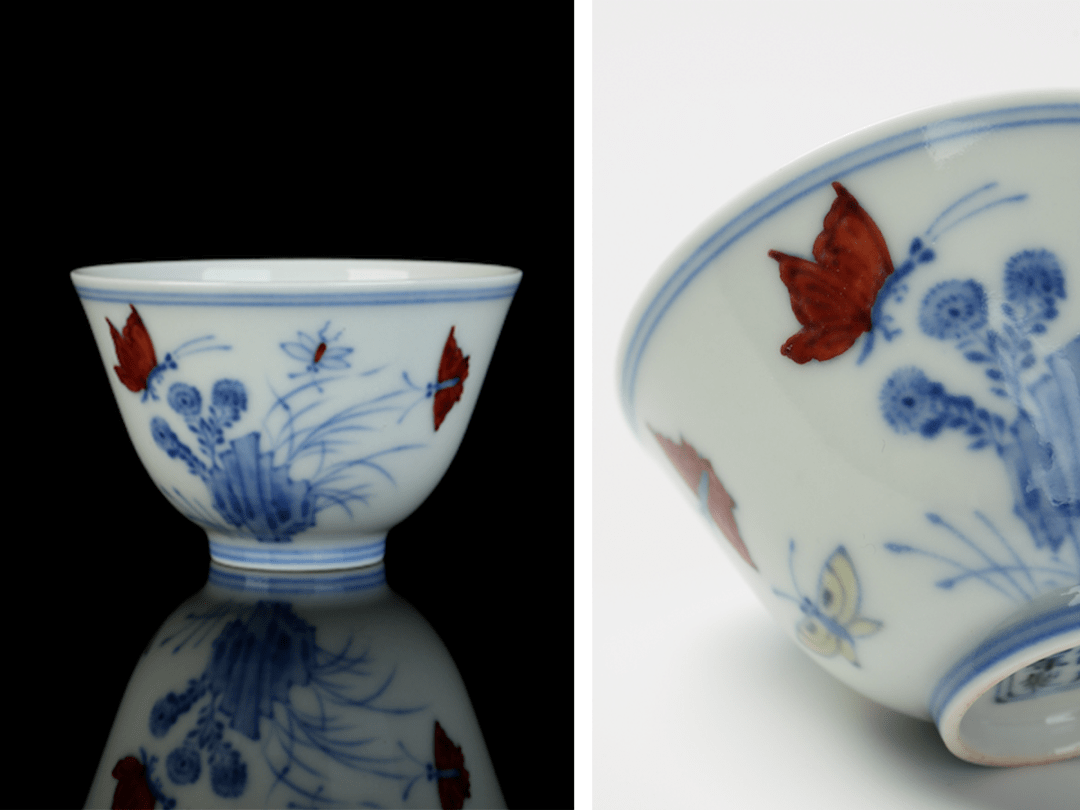 江歆工作室制仿明成化鸡缸杯及局部▲右:明成化斗彩三秋杯,故宫博物院