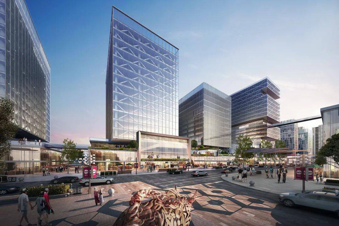 远处就是湖西产业园△鹭雨听风塔——滨水公园园区登高瞭望△未来之桥