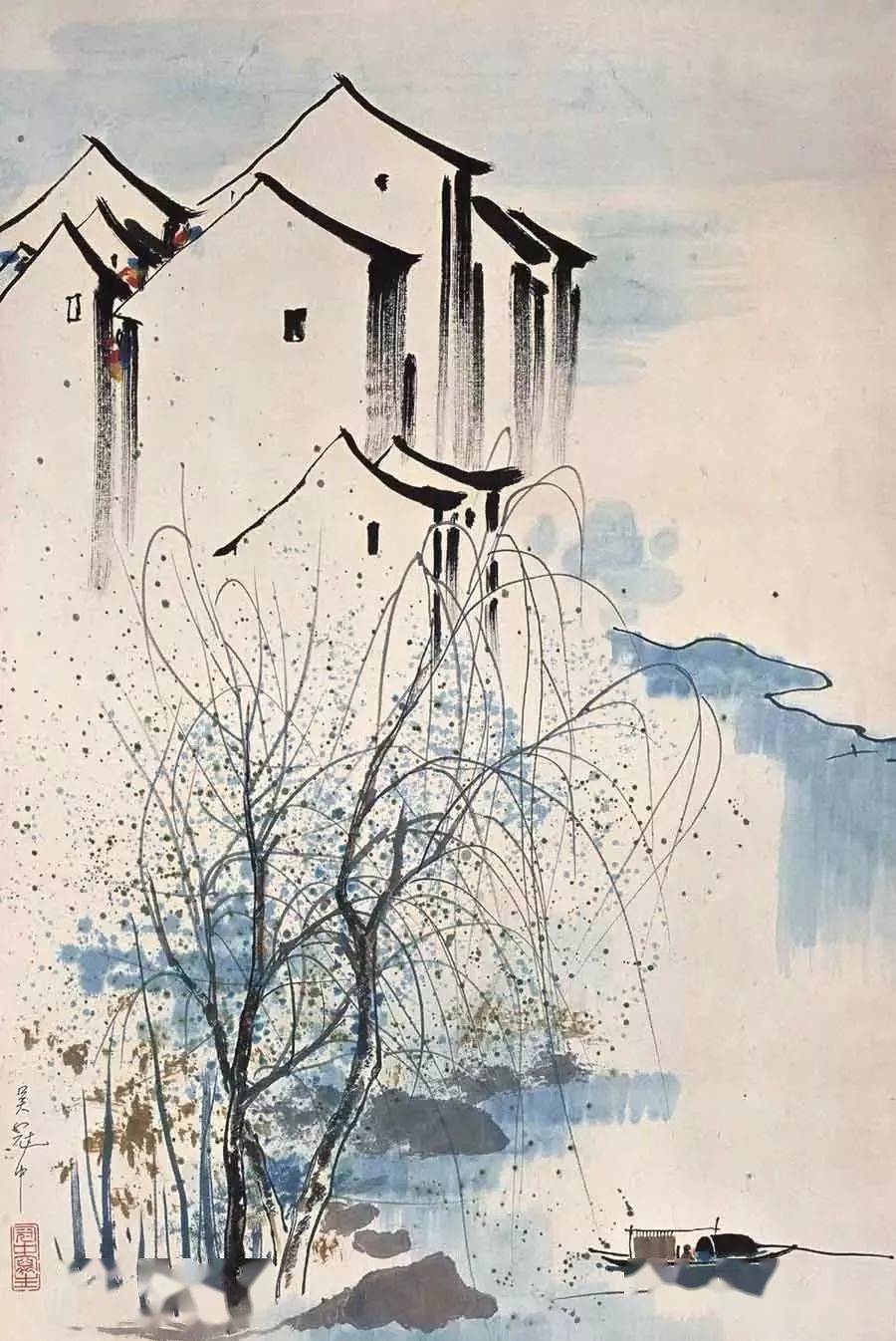 吴冠中笔下的春雨江南,春色撩人!_杏花_东风_春风