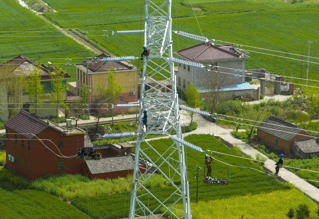 组图|江苏泰州:电力"蜘蛛人"春日作业忙_输变电_白米镇_进行