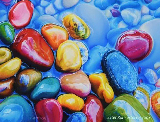 她爱石头爱到发狂,笔下的彩铅鹅卵石色彩鲜亮,逼真至极_roi_ester