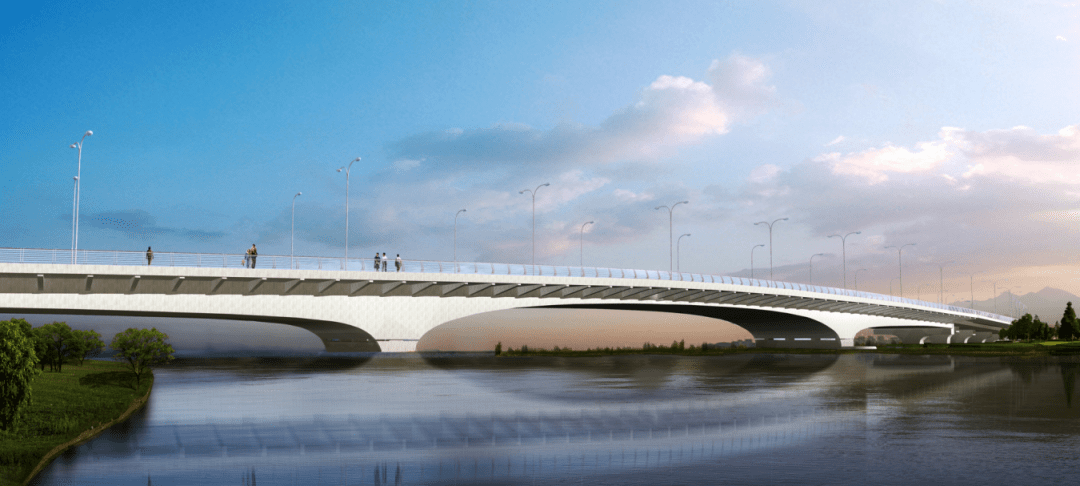 主桥采用常规的三跨连续梁结构,两侧设带肋大挑臂,顺桥向呈规律排列