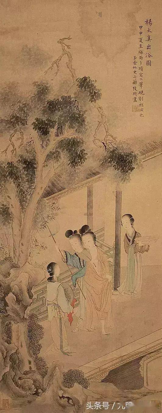 中国古美術 明代 仇英作款 仕女図 水墨画 絹本 肉筆 四尺 中堂画 掛け軸 中国古美術 明代 仇英作款 仕女図 水墨画 絹本 肉筆 四尺 中堂画