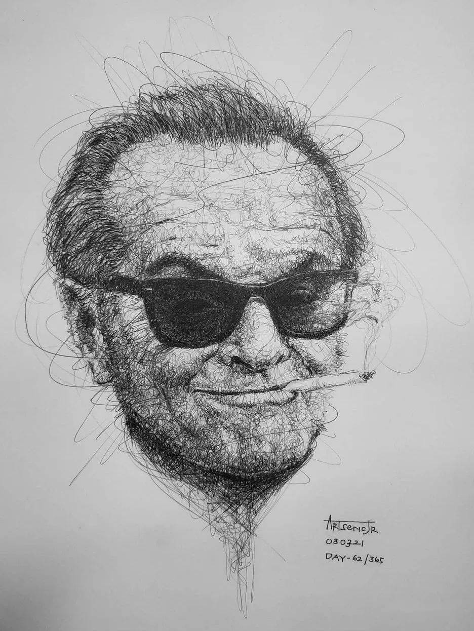 一位用长曲线,画肖像素描的牛人_火星_网络_声明