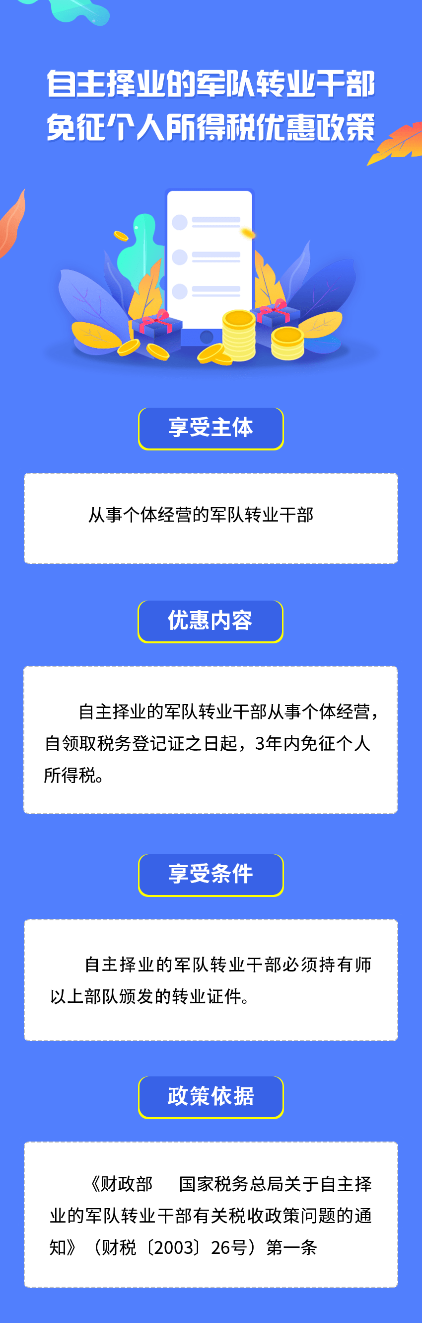 自主择业的军队转业干部免征个人所得税优惠政策