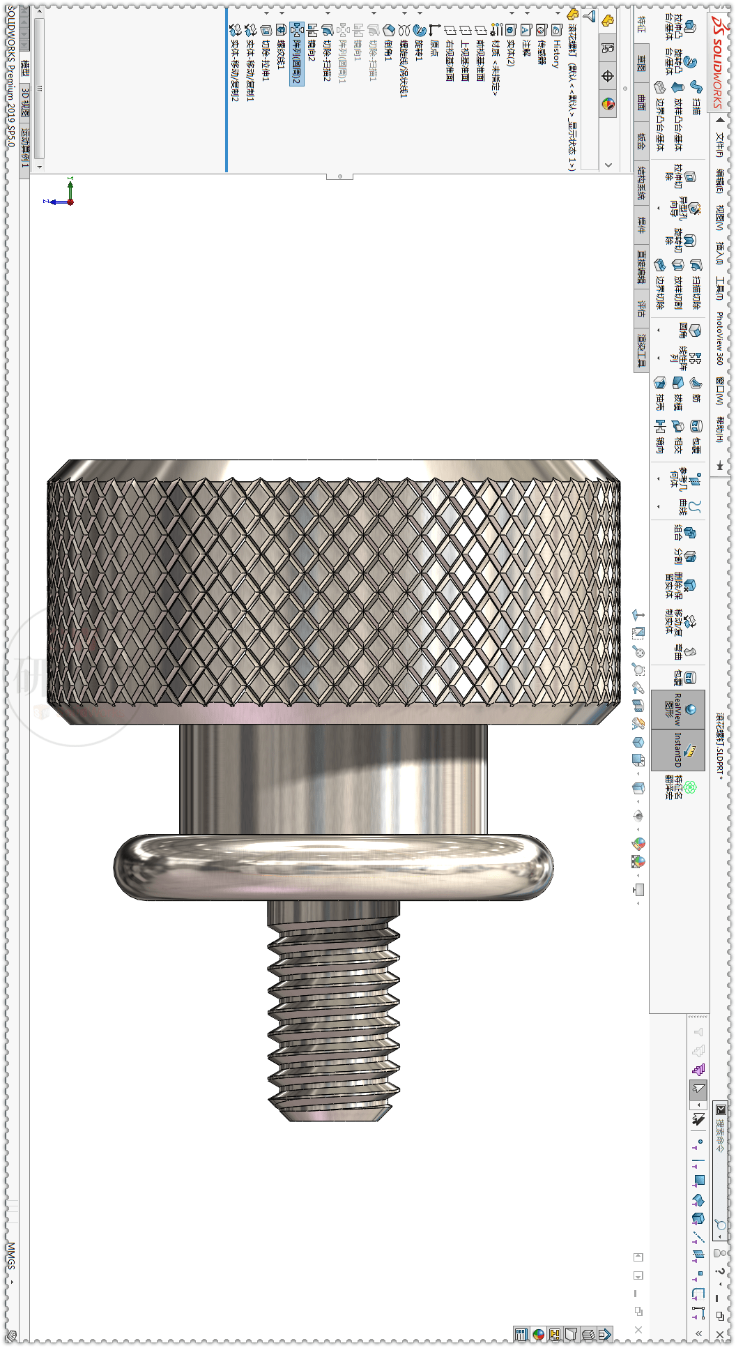 SolidWorks滚花的三种画法,前两种太慢_阵列_扫描_勾选