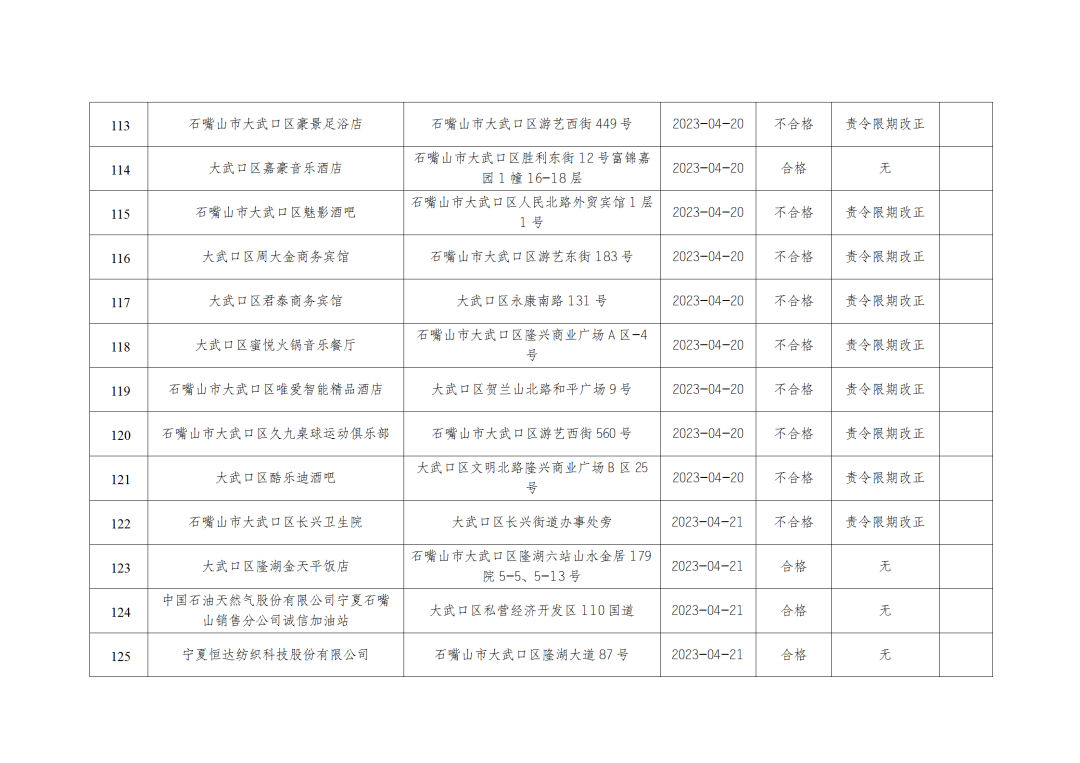 石嘴山市消防救援支队4月份消防监督检查情况