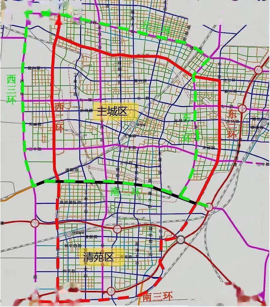 保定路网规划图,涉及南三环等多条道路!
