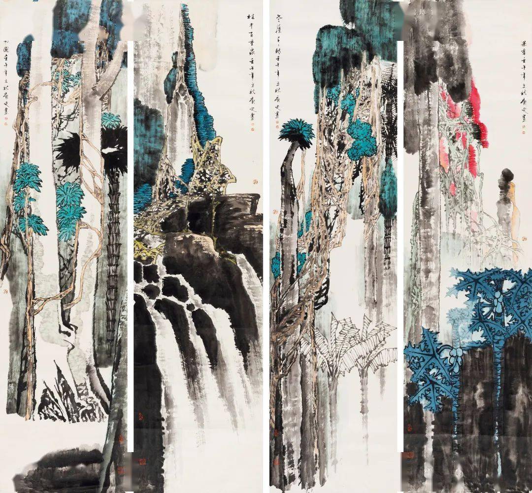 作品名称:热带雨林山水四屏作 者:白庚延说 明:附作者之子白鹏先生