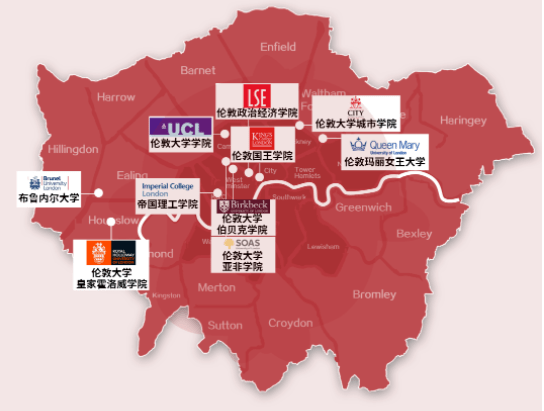 伦敦所有大学分布地图图片