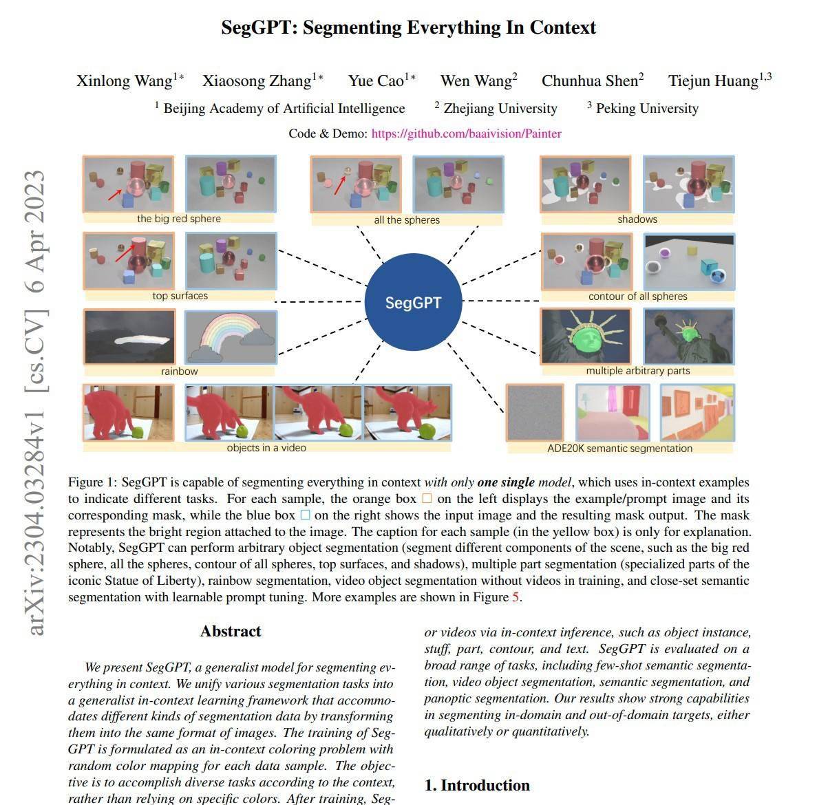 北京智源推出通用视觉AI模型SegGPT 具备上下文推理能力  