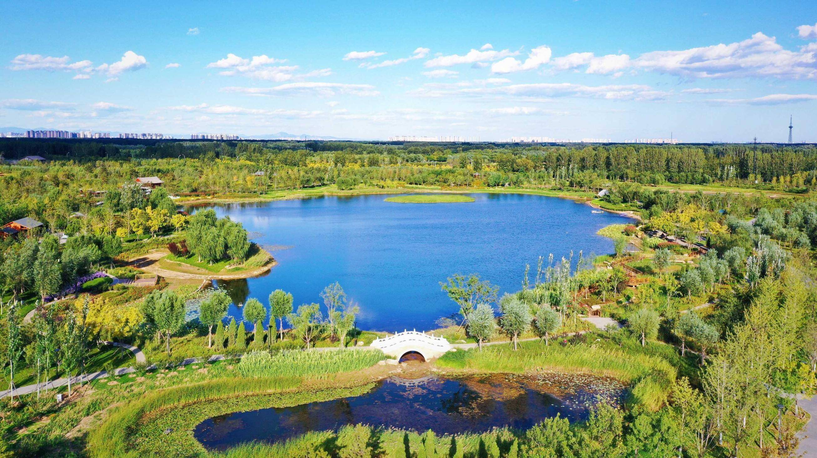 近年来,通州进行了大尺度绿化.图为满目葱茏的城市绿心森林公园.