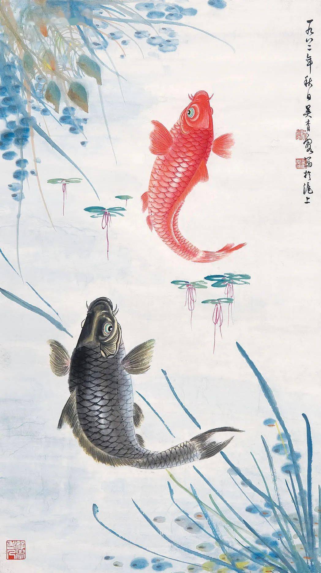 【吴青霞】鲤鱼图 中国画 掛け軸 水墨画 和室 玄関 茶室 壁掛け 美術品 收藏了！吴青霞笔下的锦鲤，充满自由的灵魂！_搜狐网