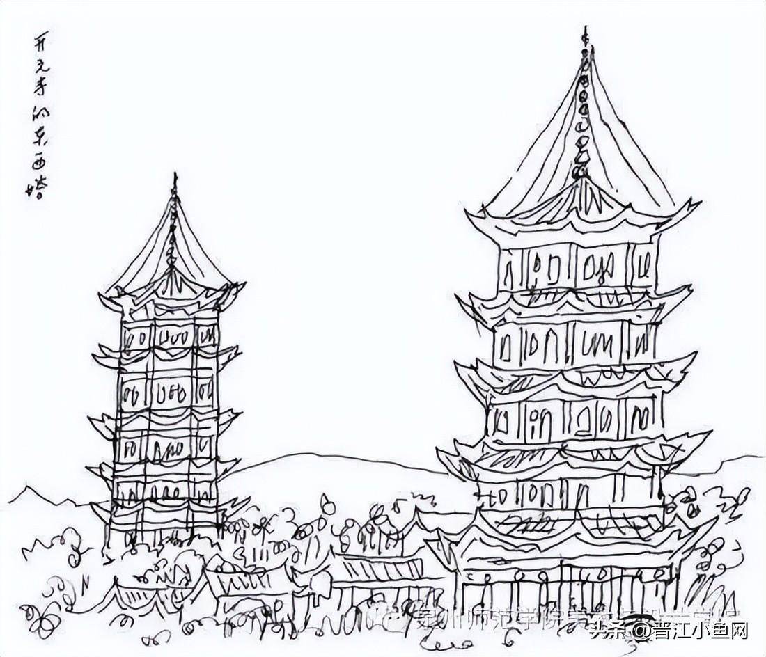 黄永玉手绘《开元寺的东西塔》▲黄永玉手绘作品《德化窑的烧瓷人》