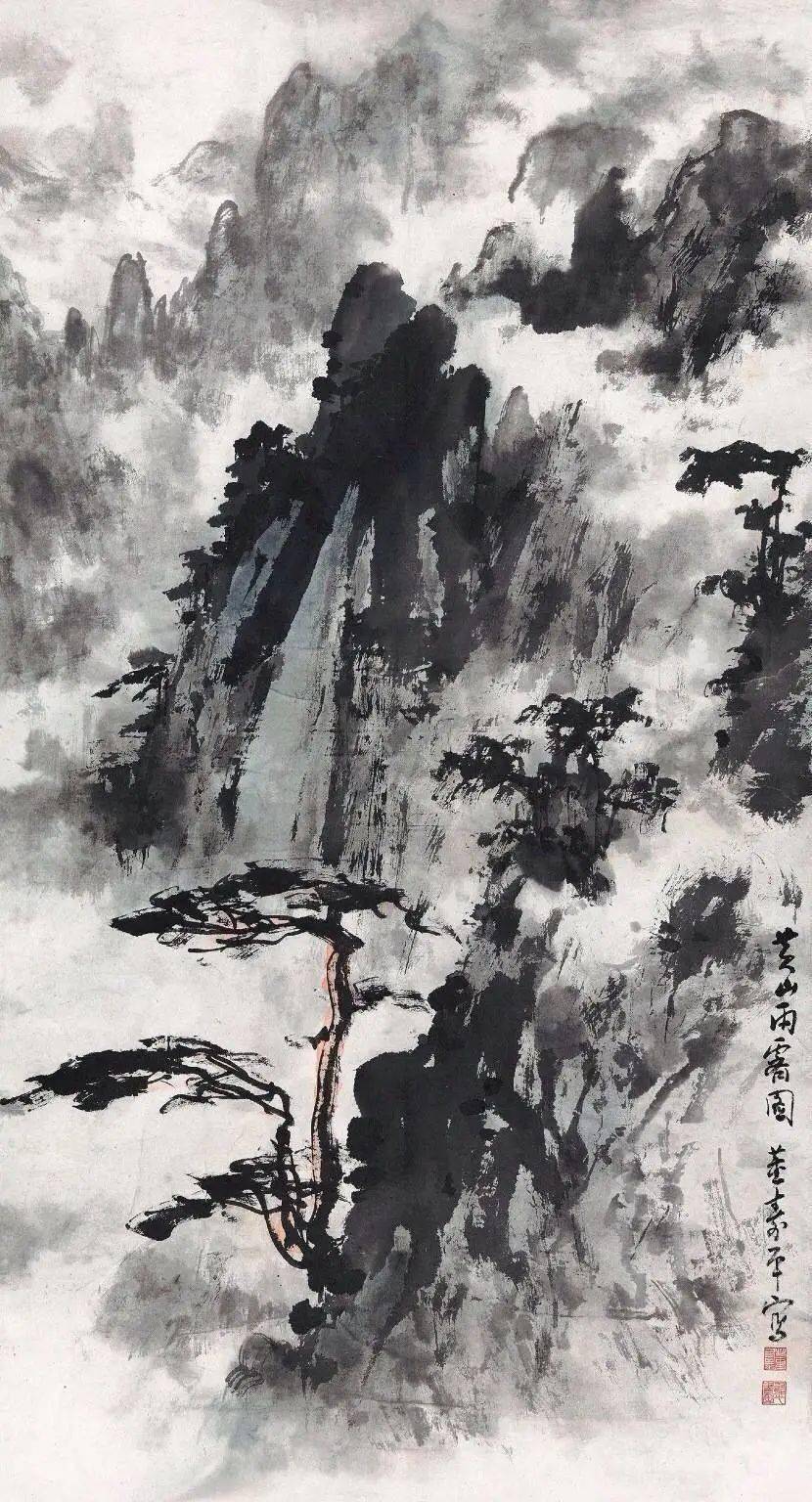 中国董寿平画家 手巻き画絵巻在銘 捲り 近代画家『董壽平 画軸 山居