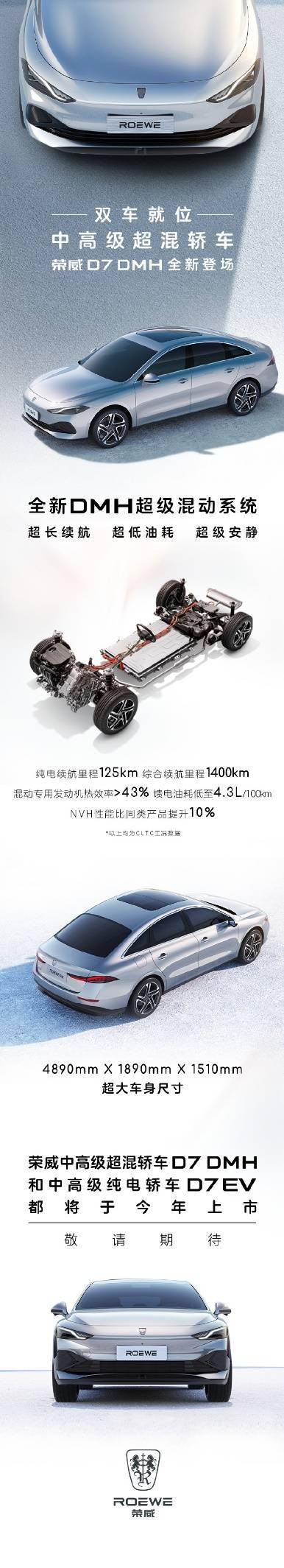 上汽荣威D7 DMH混动版车型官图发布 搭载了全新的 DMH“超级混动”系统