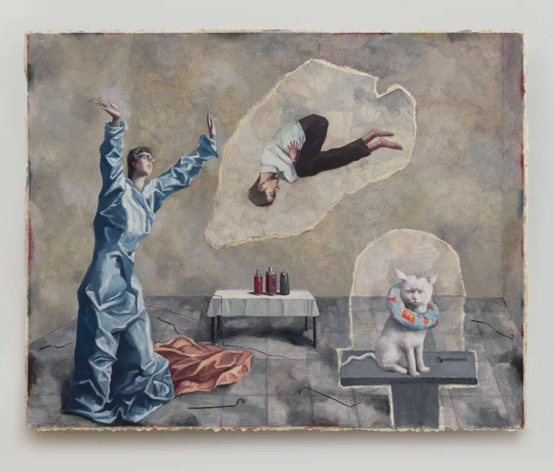 纸张拼贴,77cm×96cm,2022张晓刚:像猫头鹰一样的造型是我想画