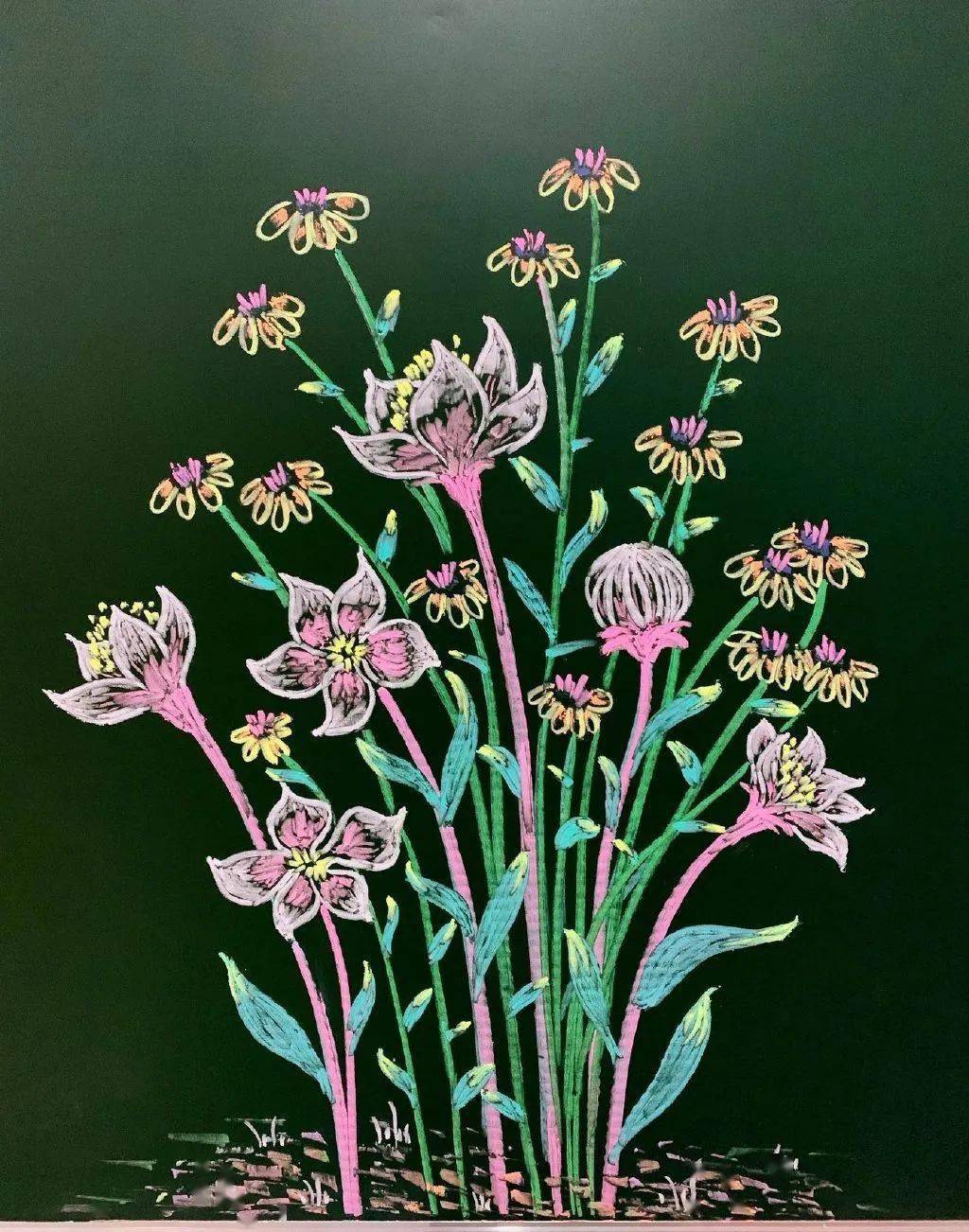 画在黑板上的粉笔画,美轮美奂,别具一格,有童年的梦,有美好的憧憬