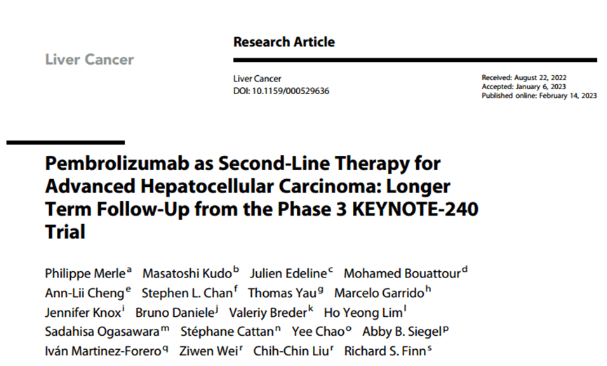 帕博利珠单抗治疗晚期HCC——KEYNOTE240延长18个月的随访数据公布_患者_研究_分析