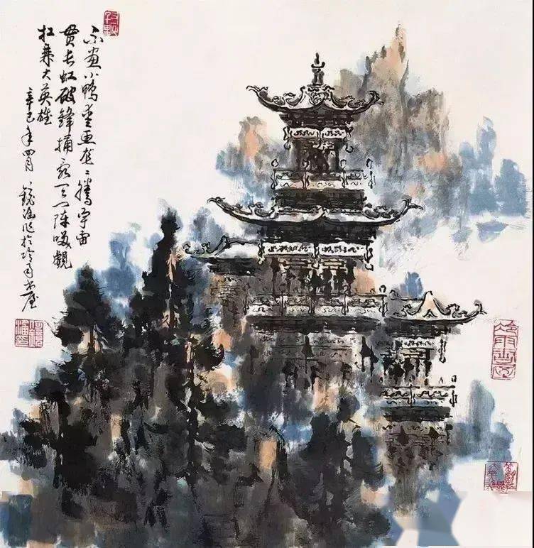 青山閣樓 山水圖 独树一帜，他的楼阁山水画写意法，为传统山水画注入了新的生命力