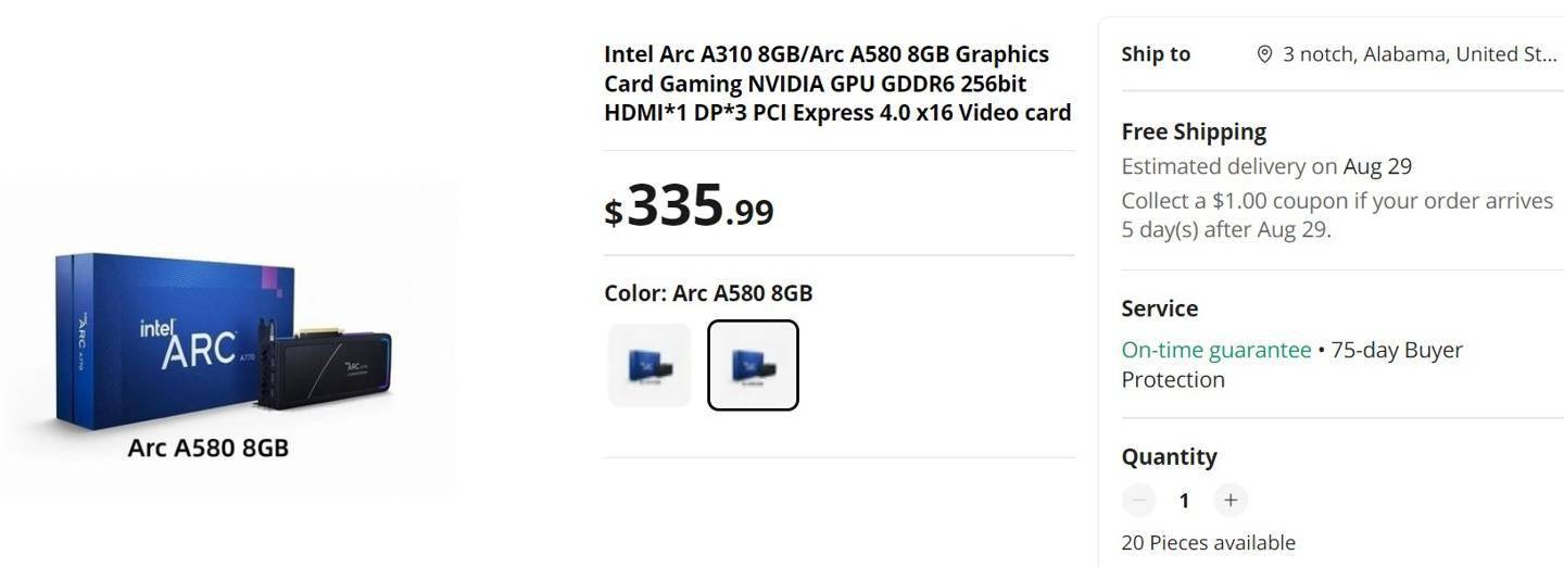 英特尔新款A580显卡开始上市 标注售价335.99美元