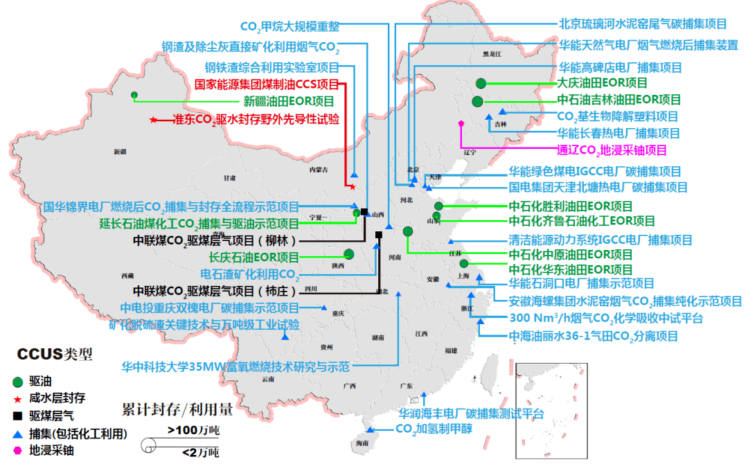 图8 中国碳捕集项目的分布我国目前建成和规划的碳捕集主要集中在煤电