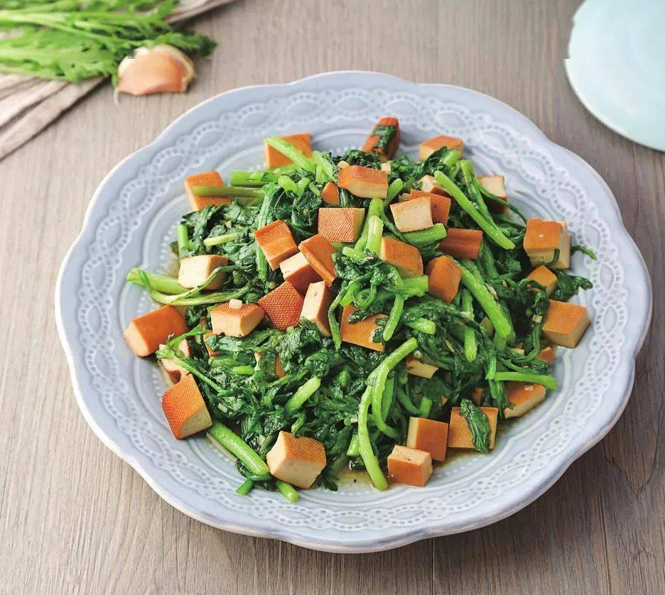 茼蒿炒香干_食材_茶匙_版权