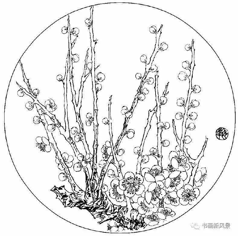 这组梅花,你能够闻到清香!_团扇_白描