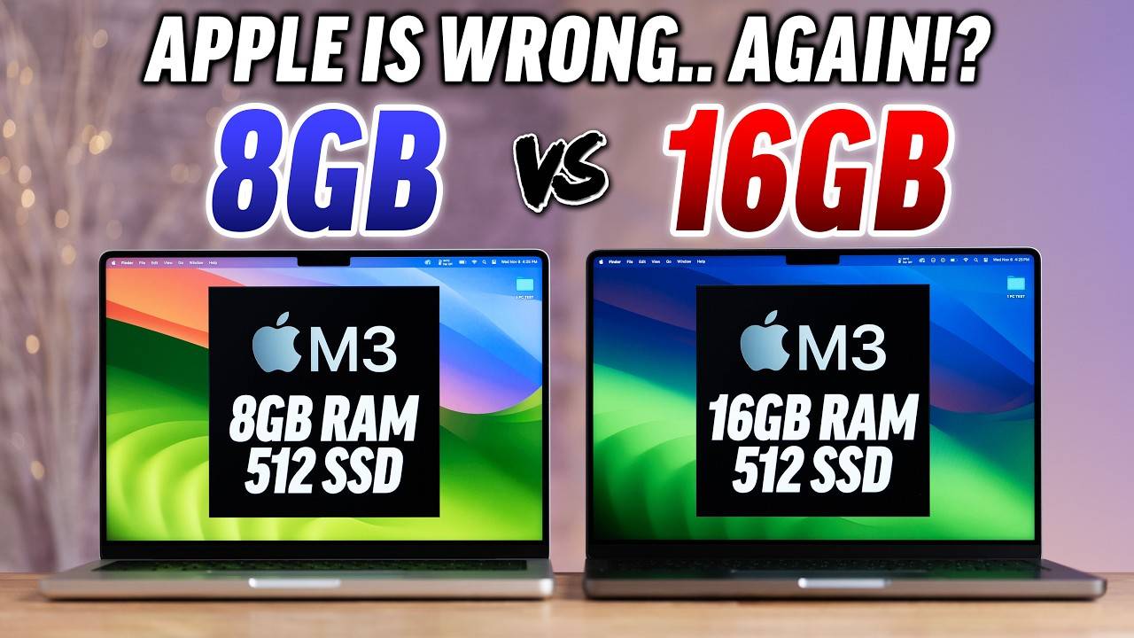 8GB 内存够用吗？和苹果 16GB M3 MacBook Pro 性能实测对比