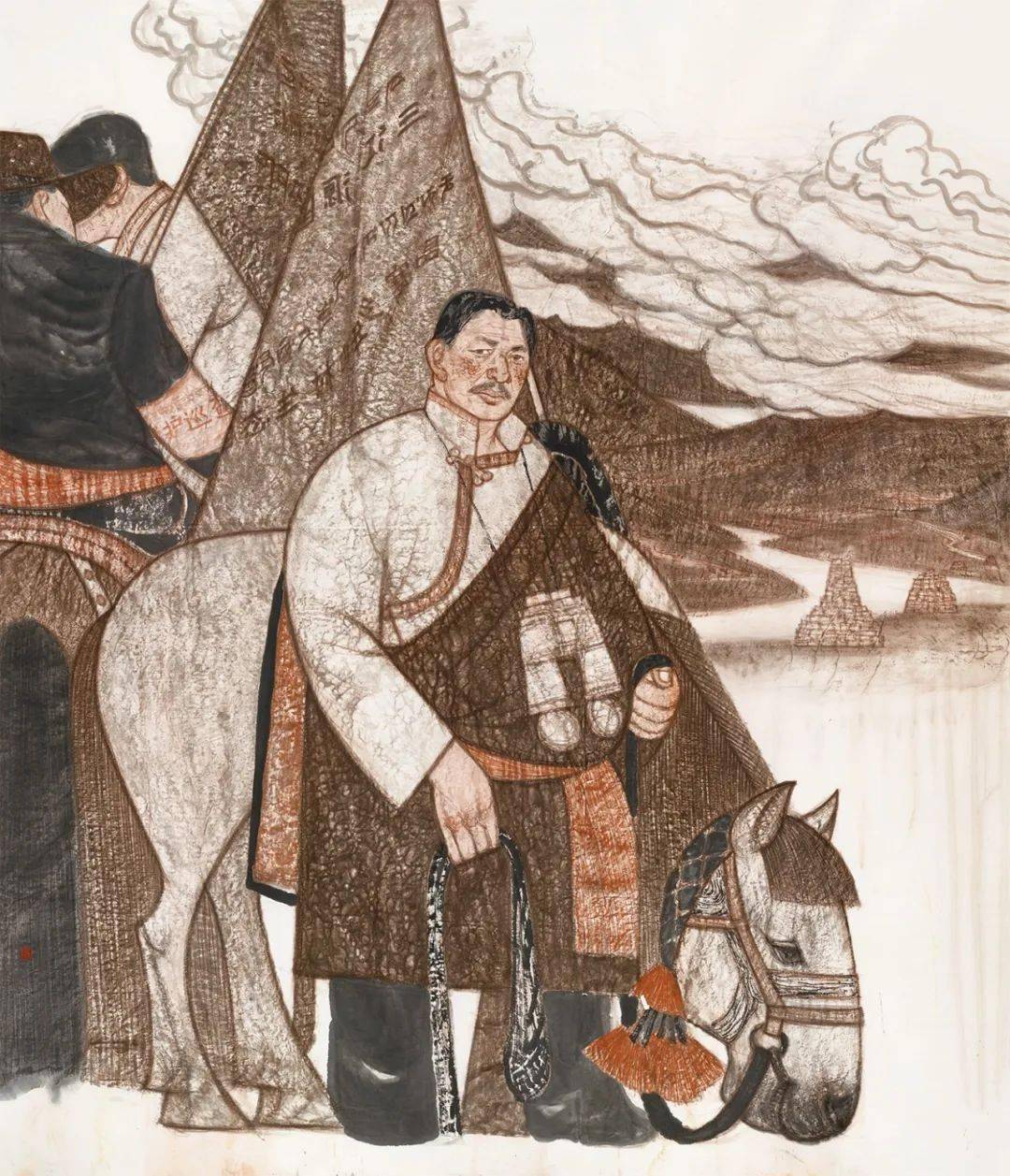 黄沛沛 生态管护员罗军 226cm×190cm 国画栾剑 一江清水花自香 97cm