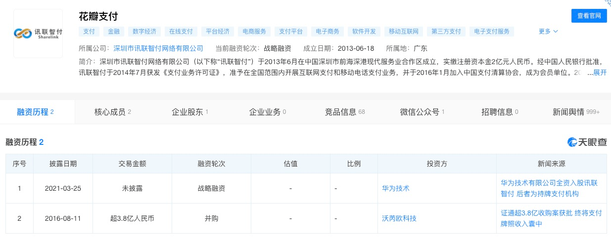 華為通過收購迅聯智付100%股份,從而獲得了移動支付牌照,這為華為在