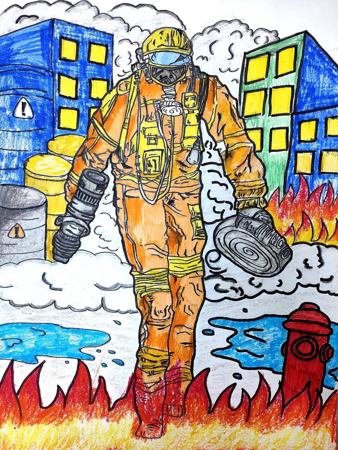 消防安全绘画水粉图片
