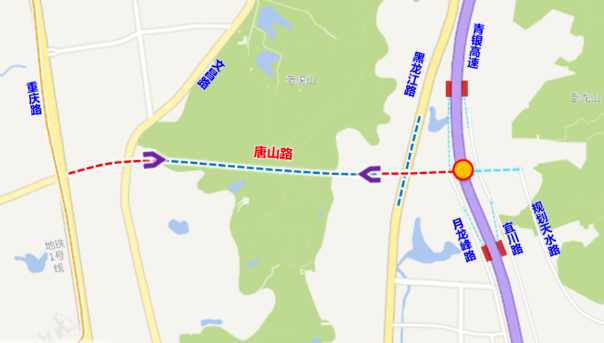 附唐山路打通工程示意圖:掌上李滄綜合自:青島交警原南向北左轉唐山路