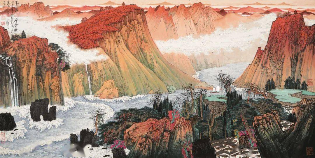 lot 3599薛亮 b.1956 万山红遍镜心 设色纸本 2015年作69×138cm 约8.