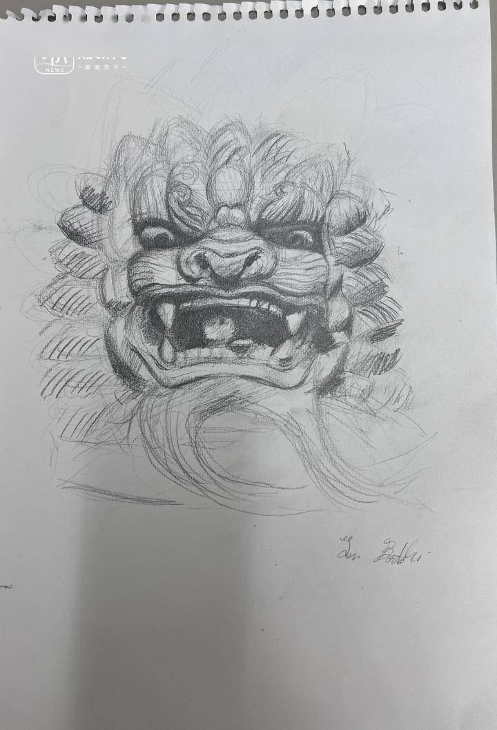 伊恩画的石狮子.