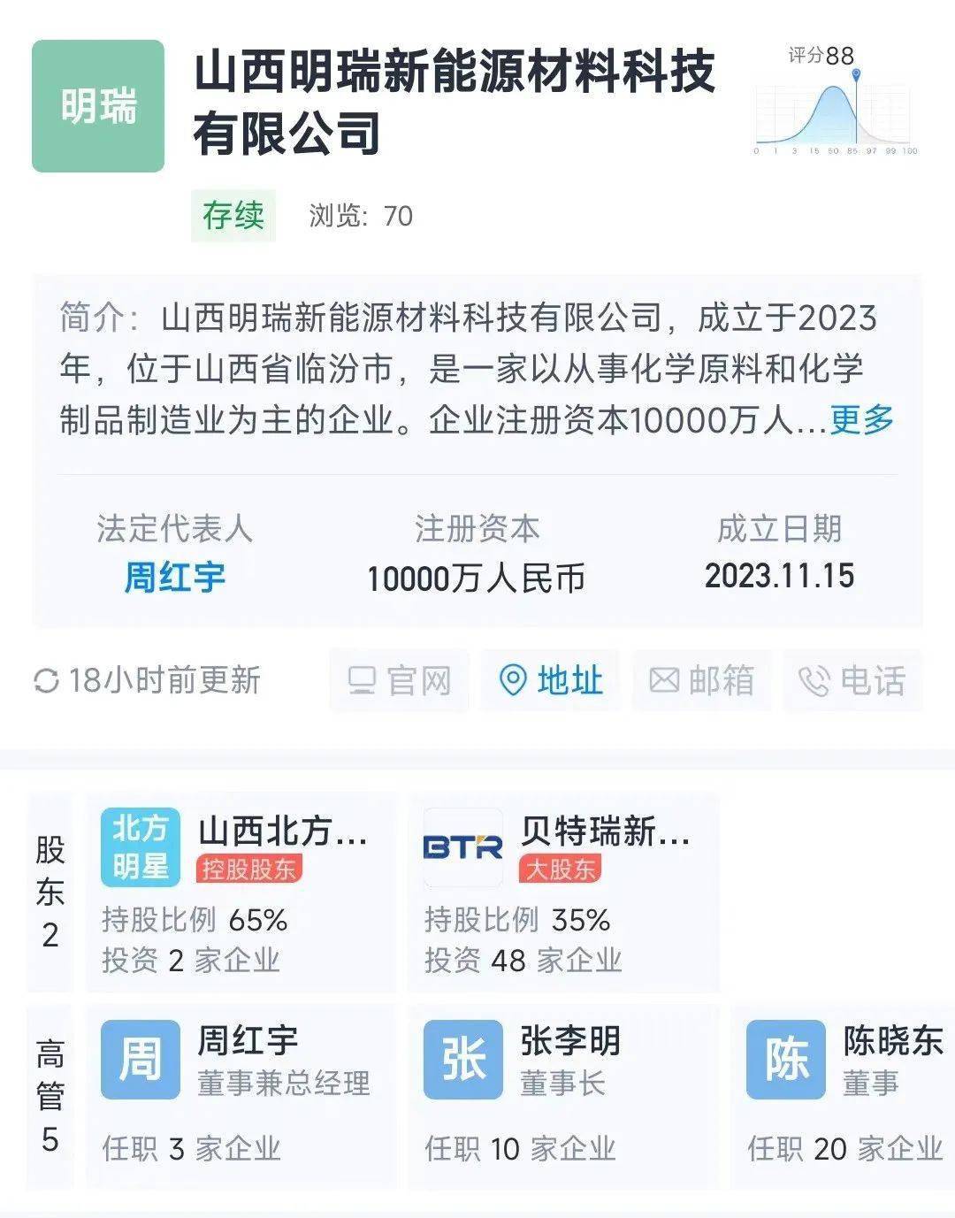 山西明瑞新能源材料科技有限公司成立于2023年11月15日,注册地位于