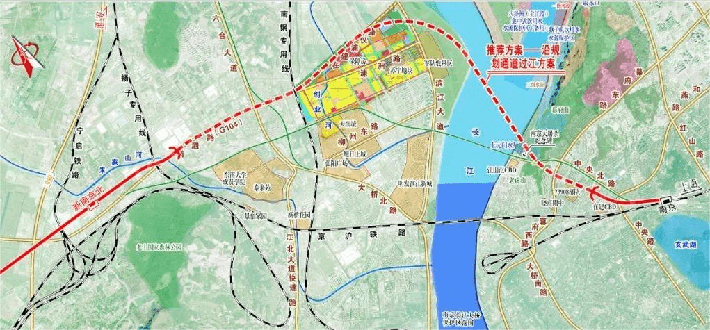 上元門過江通道,將由南京北站寧淮/寧蚌車場東側引出,向東走行於規劃