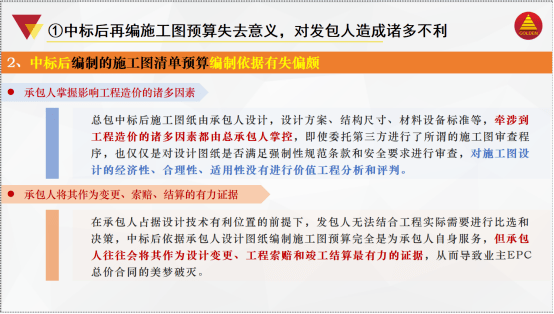 1,總承包中標後,承包人依據自行設計的施工圖編制的清單預算,與招標前