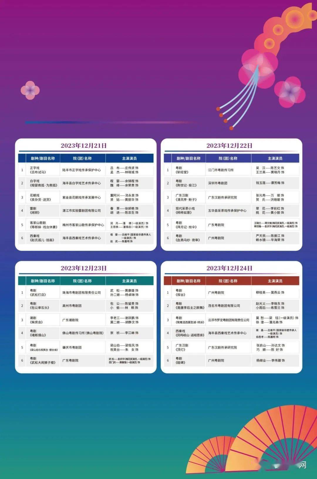 12月下旬粵劇粵曲演出信息_廣東省_地點_時間