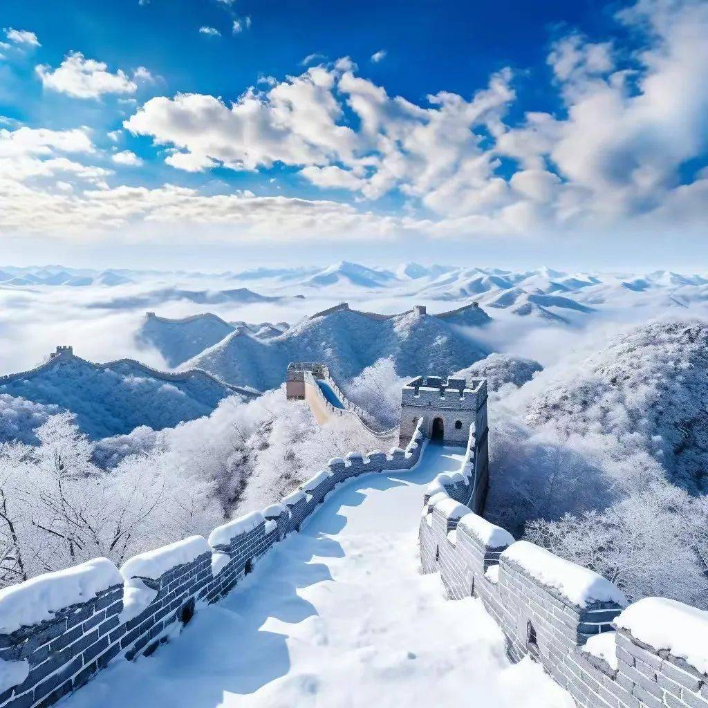 万里长城雪景图片